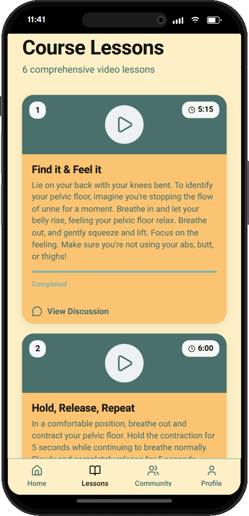 Course lessons list mockup